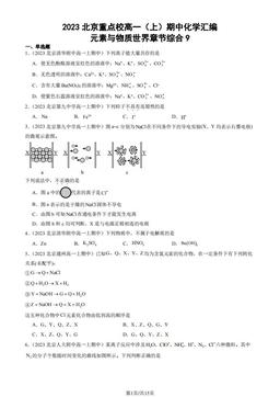 2023北京重点校高一（上）期中化学汇编：元素与物质世界章节综合9-答案