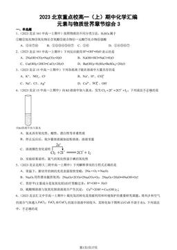 2023北京重点校高一（上）期中化学汇编：元素与物质世界章节综合3-答案