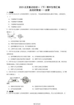 2023北京重点校初一（下）期中生物汇编：血流的管道——血管-答案