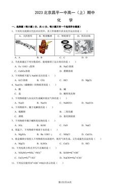 2023北京昌平一中高一（上）期中化学（教师版）-答案