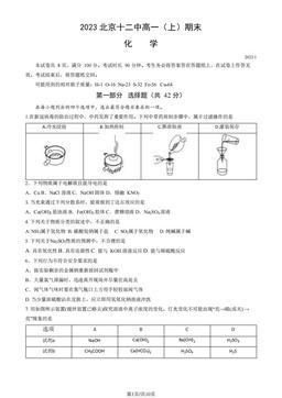 2023北京十二中高一（上）期末化学（教师版）-答案