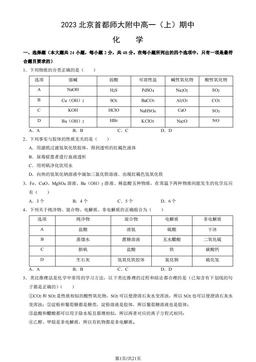2023北京首都师大附中高一（上）期中化学（教师版）-答案