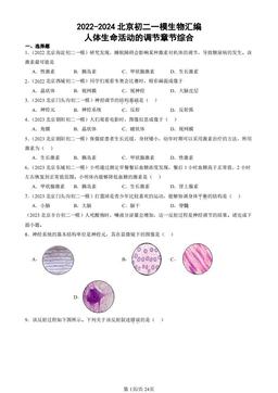 2022-2024北京初二一模生物汇编：人体生命活动的调节章节综合-答案
