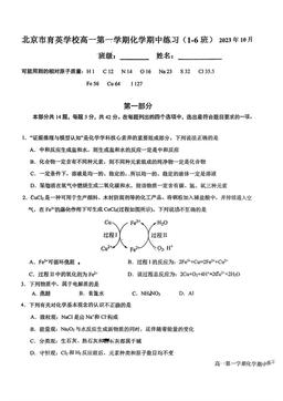 2023北京育英学校高一（上）期中化学-试题