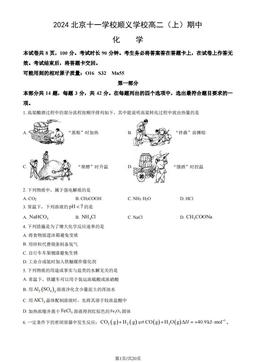 2024北京十一学校顺义学校高二（上）期中化学（教师版）-答案