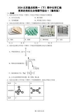 2024北京重点校高一（下）期中化学汇编：简单的有机化合物章节综合1（鲁科版）