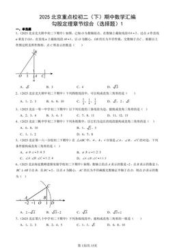 2025北京重点校初二（下）期中数学汇编：勾股定理章节综合（选择题）1-答案