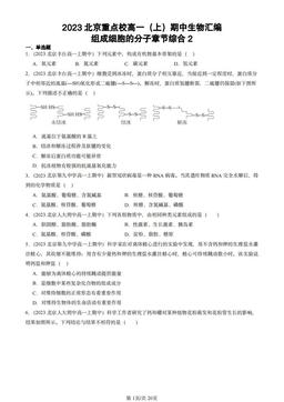 2023北京重点校高一（上）期中生物汇编：组成细胞的分子章节综合2-答案
