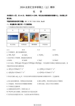 2024北京汇文中学高二（上）期中化学（教师版）-答案