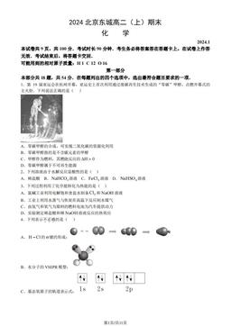 2024北京东城高二（上）期末化学（教师版）-答案