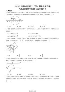 2025北京重点校初二（下）期中数学汇编：勾股定理章节综合（选择题）2-答案