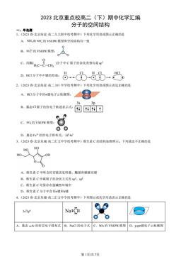 2023北京重点校高二（下）期中化学汇编：分子的空间结构-答案