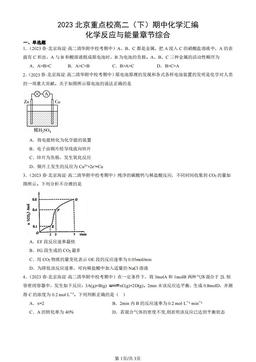 2023北京重点校高二（下）期中化学汇编：化学反应与能量章节综合-答案