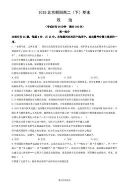 2025北京朝阳高二（下）期末政治（教师版）-答案