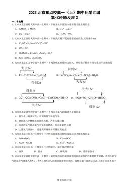 2023北京重点校高一（上）期中化学汇编：氧化还原反应3-答案