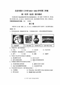 2024北京十三中高一（下）期中化学（选考）（教师版）-答案