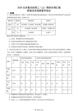 2024北京重点校高二（上）期末生物汇编：群落及其演替章节综合-答案