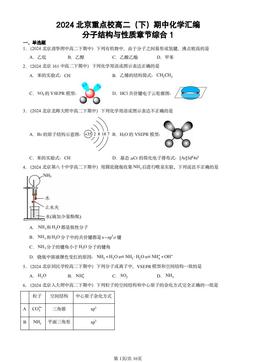 2024北京重点校高二（下）期中化学汇编：分子结构与性质章节综合1-答案