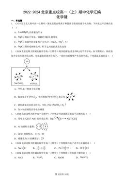 2022-2024北京重点校高一（上）期中化学汇编：化学键-答案
