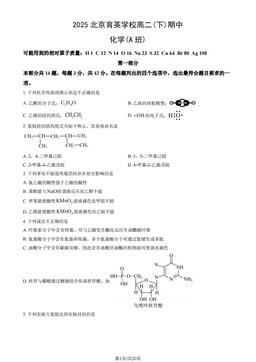 2025北京育英学校高二（下）期中化学（A卷）（教师版）-答案