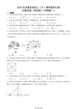 2024北京重点校初二（下）期中数学汇编：勾股定理（京改版）（选择题）2-答案
