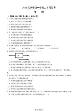 2022北京杨镇一中高二5月月考生物（教师版）-答案