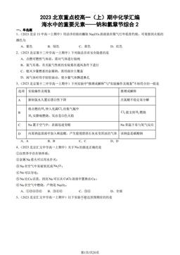 2023北京重点校高一（上）期中化学汇编：海水中的重要元素——钠和氯章节综合2-答案