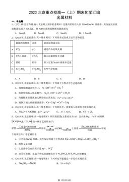 2023北京重点校高一（上）期末化学汇编：金属材料-答案