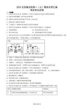 2023北京重点校高一（上）期末化学汇编：钠及其化合物-答案