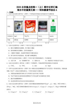 2023北京重点校高一（上）期中化学汇编：海水中的重要元素——钠和氯章节综合6-答案