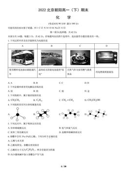 2022北京朝阳高一（下）期末化学（教师版）-答案