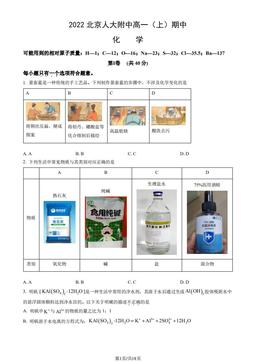 2022北京人大附中高一（上）期中化学（教师版）-答案