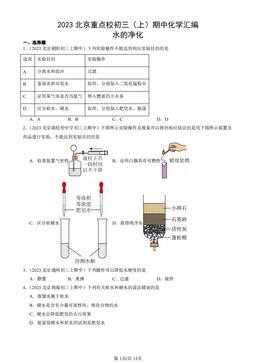 2023北京重点校初三（上）期中化学汇编：水的净化-答案