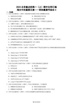 2023北京重点校高一（上）期中化学汇编：海水中的重要元素——钠和氯章节综合3-答案