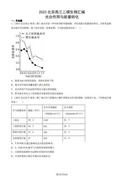 2023北京高三二模生物汇编：光合作用与能量转化-答案
