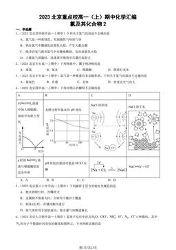 2023北京重点校高一（上）期中化学汇编：氯及其化合物2-答案