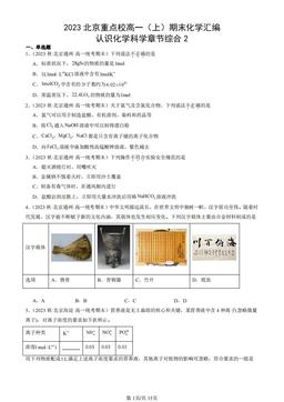 2023北京重点校高一（上）期末化学汇编：认识化学科学章节综合2-答案