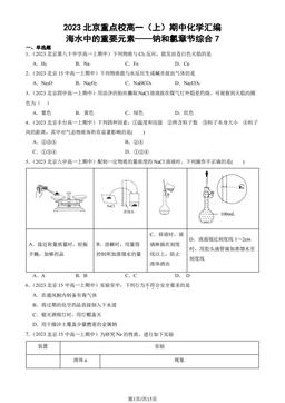 2023北京重点校高一（上）期中化学汇编：海水中的重要元素——钠和氯章节综合7-答案