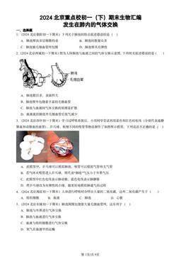 2024北京重点校初一（下）期末生物汇编：发生在肺内的气体交换-答案