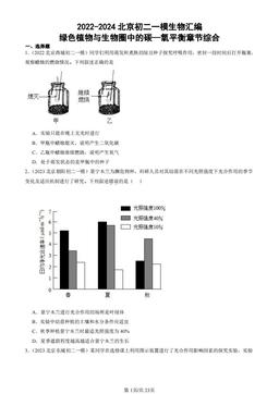 2022-2024北京初二一模生物汇编：绿色植物与生物圈中的碳—氧平衡章节综合-答案