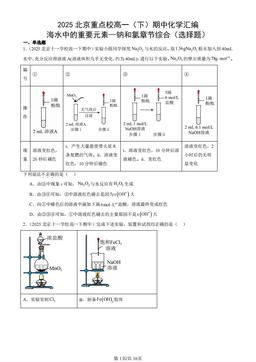2025北京重点校高一（下）期中化学汇编：海水中的重要元素—钠和氯章节综合（选择题）-答案
