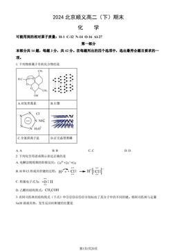 2024北京顺义高二（下）期末化学（教师版）-答案