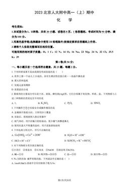 2023北京人大附中高一（上）期中化学（教师版）-答案