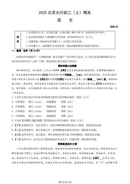 2025北京大兴初二（上）期末语文（教师版）-答案