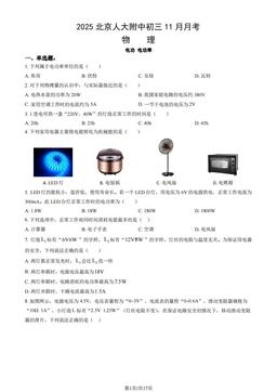 2025北京人大附中初三11月月考物理 (教师版)-答案