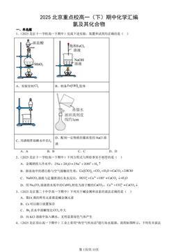 2025北京重点校高一（下）期中化学汇编：氯及其化合物-答案