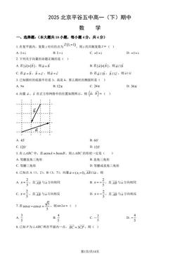 2025北京平谷五中高一（下）期中数学（教师版）-答案