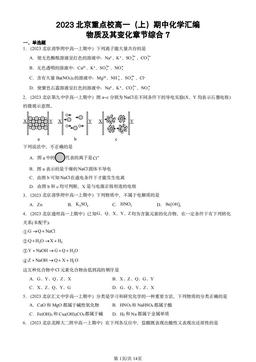 2023北京重点校高一（上）期中化学汇编：物质及其变化章节综合7-答案
