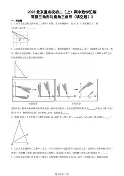 2023北京重点校初二（上）期中数学汇编：等腰三角形与直角三角形（填空题）2-答案