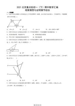 2021北京重点校初一（下）期中数学汇编：观察猜想与证明章节综合-答案